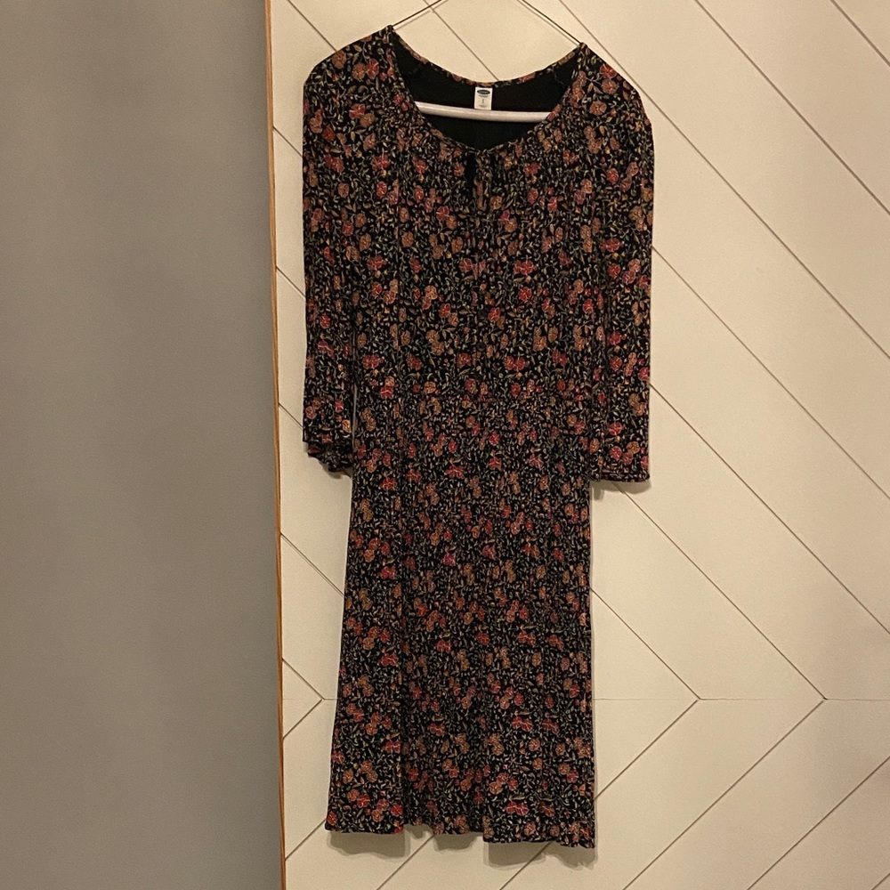 Old Navy Black and Pink Floral Long Sleeve Dress